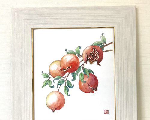 柘榴★パステル画★手描本物★高級油彩縁★F4号★縁起物 0_e671d8d6cb0f9b7922fec43c60cb