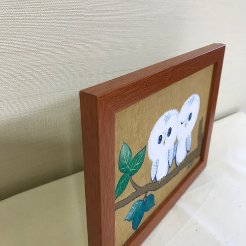 フクロウのアート作品 木製額縁付き ふくろうずっと一緒 額縁付き #フクロウ#絵#風水#パワー#癒し