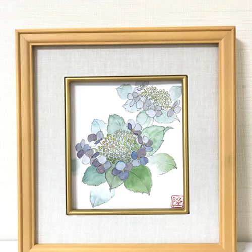 油絵（紫陽花）あじさい額装 真作 定価4万【紫陽花】本物 F6号 額付 油絵 油彩 絵画 花 静物
