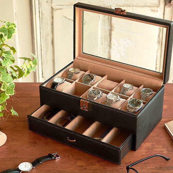 【名入れ】15本の腕時計を収納できる ユニセックスデザイン ウォッチコレクションケース L