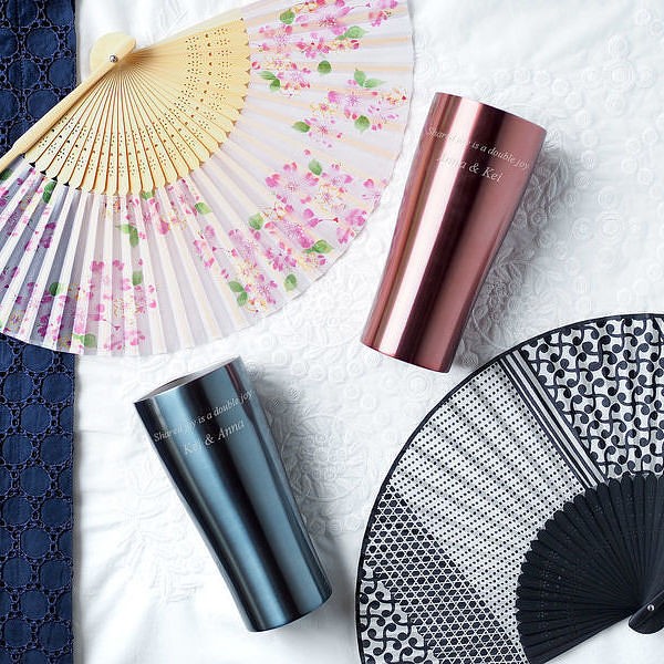 【名入れ】ダブルウォール ステンレスタンブラー 扇子セット ピンク 母の日 敬老の日