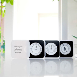 【名入れ】新築祝い 結婚祝い 開店祝い 出産祝いなど 折り畳み式の小さな時計+温度計+アラームクロック ホワイト 4枚目の画像