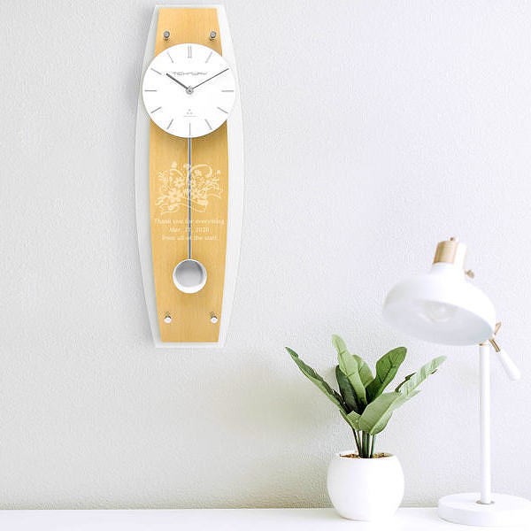 【名入れ】開店祝い 新築祝い 結婚祝いにも 振り子時計 ペンデュラムクロック 電波時計 ビーチウッド