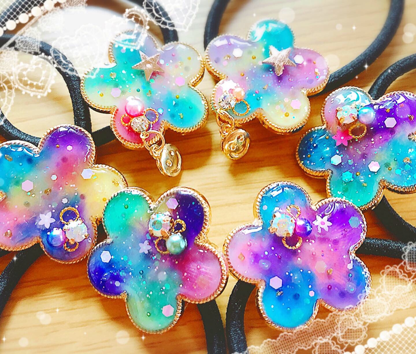 レジンヘアゴム☘ハンドメイド☘手描きNo.272