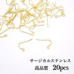 サージカルステンレス 316L フックピアス 20pcs(10ペア) ゴールド 1枚目の画像