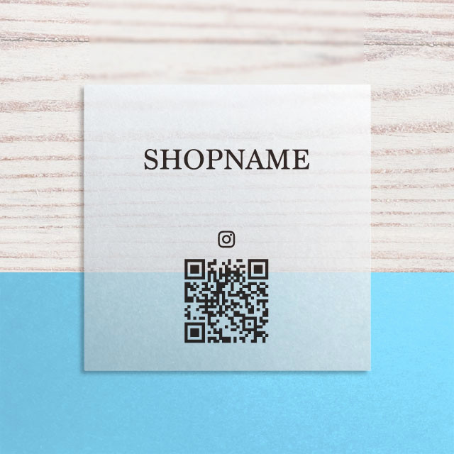 透け感 が おしゃれ な 正方形 ショップカード 黒文字 QRコード付き 52 × 52mm 100枚〜