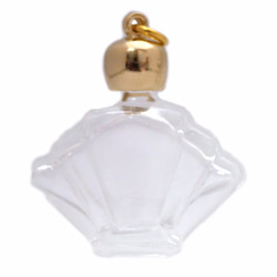 ミニ香水瓶　アロマペンダントトップ　扇形（透明　容量2ml）×穴あきキャップ　ゴールド 1枚目の画像