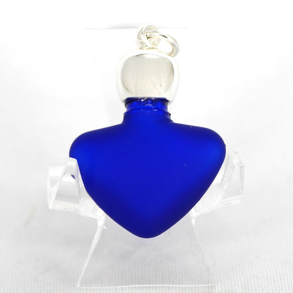 ミニ香水瓶 アロマペンダントトップ ハートコバルトブルーフロスト