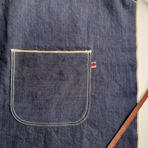 ロング丈デニムエプロン 岡山産セルビッジ13.5ozデニム×本革