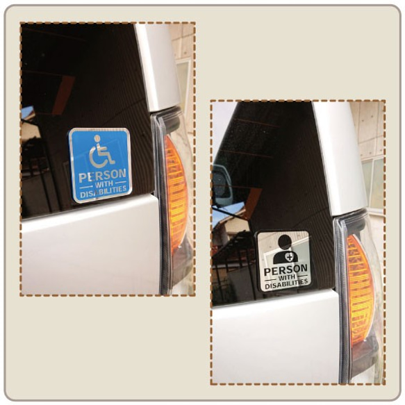アクリルミラー★PERSON WITH DISABILITIES (障害者)　ドライブサイン  車椅子　正方形 2枚目の画像