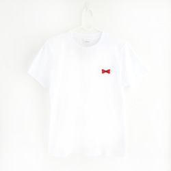 赤い蝶ネクタイ刺繍半袖フルホワイトTシャツSomethink 3枚目の画像