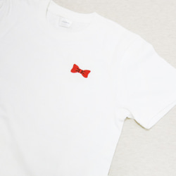 赤い蝶ネクタイ刺繍半袖フルホワイトTシャツSomethink 4枚目の画像