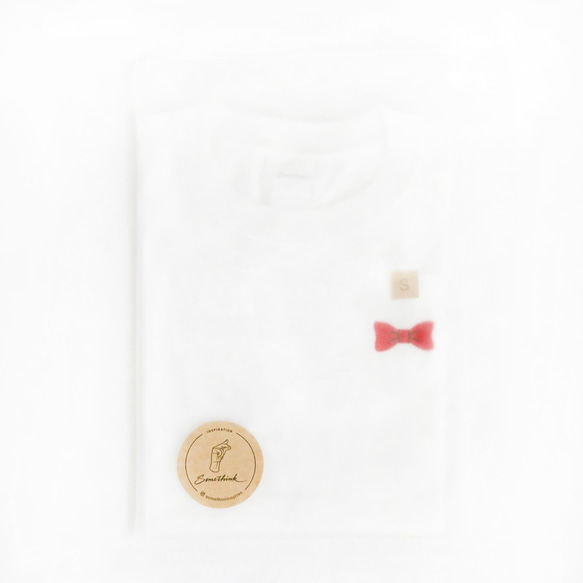 赤い蝶ネクタイ刺繍半袖フルホワイトTシャツSomethink 6枚目の画像