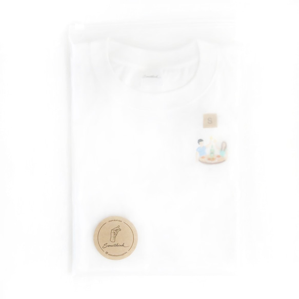 フードストール刺繍半袖フルホワイトTシャツソメティンク 6枚目の画像