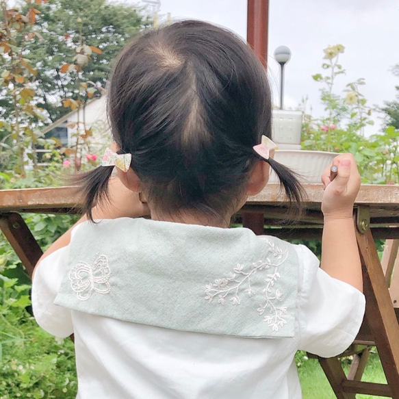 【2個セット】お名前入り♡ぷっくりリボンのリバティ柄ヘアゴム《ベビー・キッズ用》 4枚目の画像