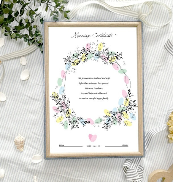 ウェディングリース☆結婚証明書 ミモザ9 ウェルカムボード trentotto