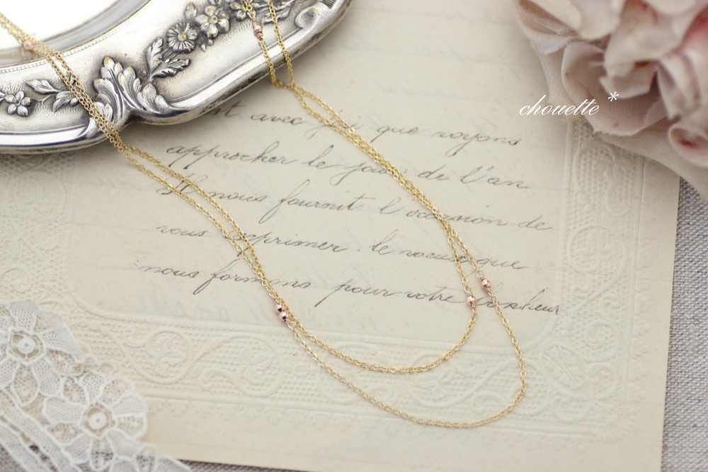 *10K mirror ピンクゴールドロングネックレス*14kgf*