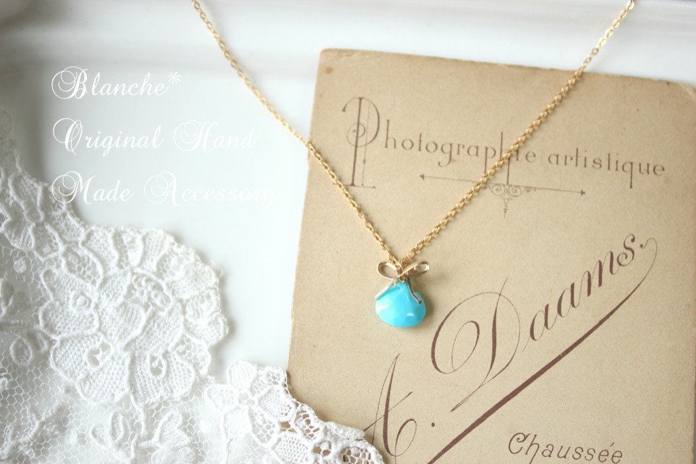 ターコイズ スリーピングビューティーのリボンネックレス＊14kgf 4,464円