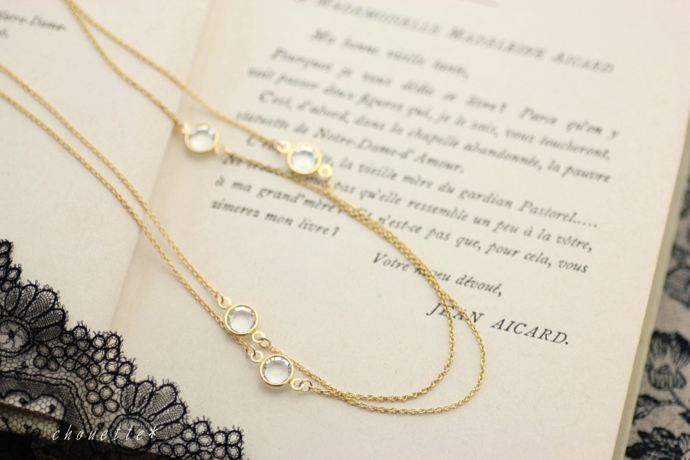 *スワロフスキーシャネルストーンのロングネックレス*14kgf*クリスタル