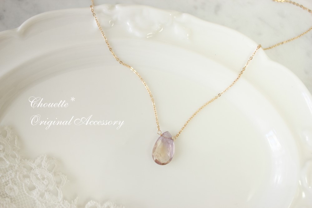 *アメトリンpearshapedネックレス *14kgf*アメジストシトリン
