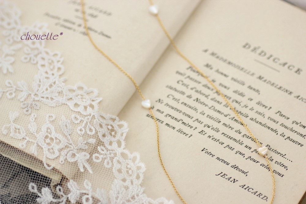 *ハートシェルのロングネックレス*14kgf*マザーオブパール*