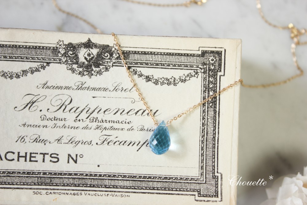 *大粒スイスブルートパーズのdropネックレス*14kgf宝石質