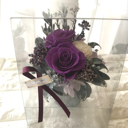 再販　プリザーブドフラワーアレンジ　紫のバラ 2枚目の画像