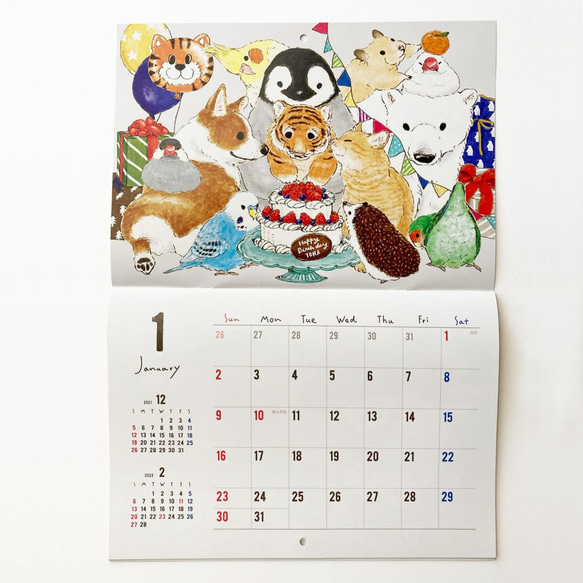 2022年 見開きA3カレンダー HAPPY ANIMAL YEAR!! 2枚目の画像