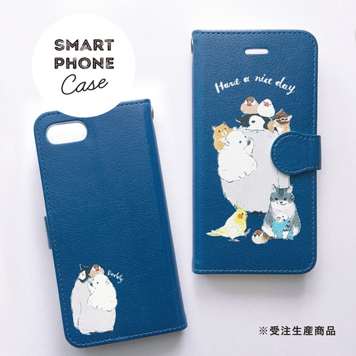 スマホケース手帳型 力持ちのペンさんと仲間たち スマホケース