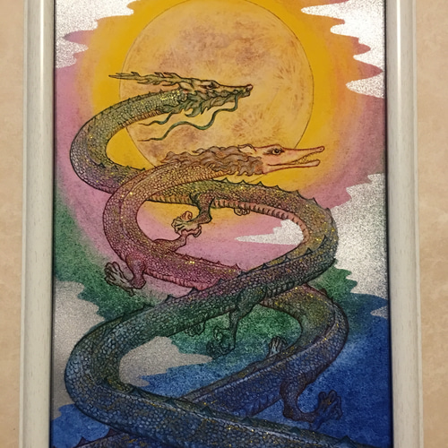 絵画 龍 絵画 （Two dragons of the soul）開運 額付 愛 龍 竜 絵画 Love in