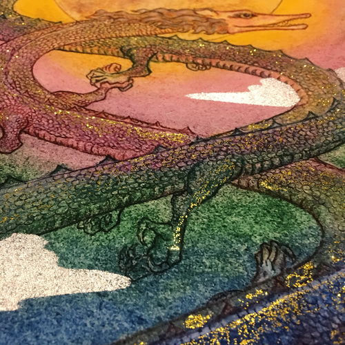 絵画 （Two dragons of the soul）開運 額付 愛 龍 竜 絵画 Love in