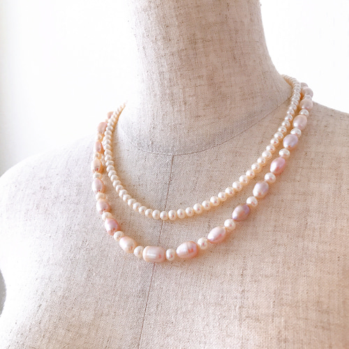 骨格診断ウェーブタイプ必見！】淡水パール2連ネックレス ネックレス