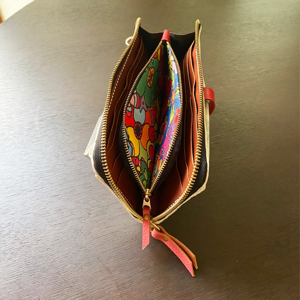 ＠『迷彩羊バッグ？』イタリア産シープL型ファスナー長財布バッグ 8枚目の画像