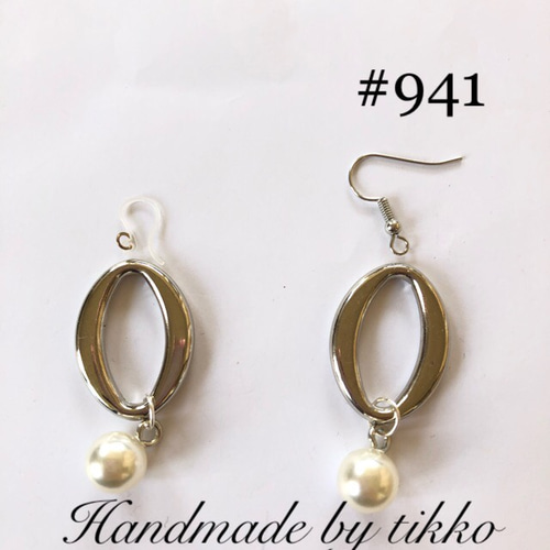 941 シルバーオーバルxパール ピアス（その他） tikko 通販｜Creema 