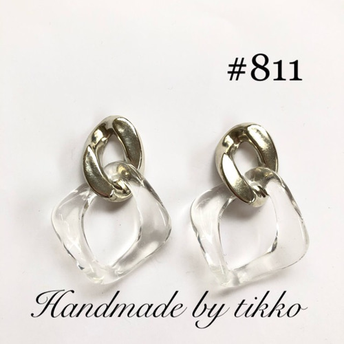 811 チェーン シルバーxクリア ピアス（その他） tikko 通販｜Creema 