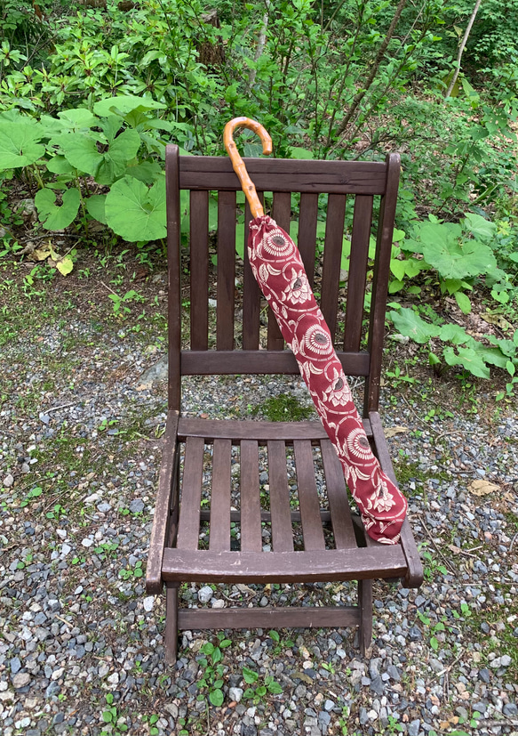 着物リメイク日傘　褐色花柄（袋付き） 6枚目の画像