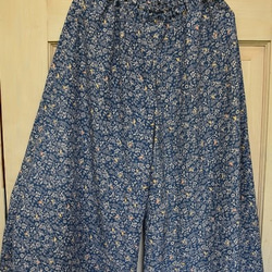 着物リメイク　絹のマキシフレアパンツ青 4枚目の画像