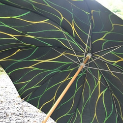 着物リメイク日傘　黒緑色傘袋付 3枚目の画像