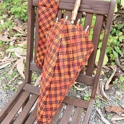 着物リメイク日傘　オレンジチェック袋付 4枚目の画像