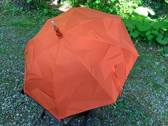 着物リメイク日傘　オレンジ袋付 2枚目の画像