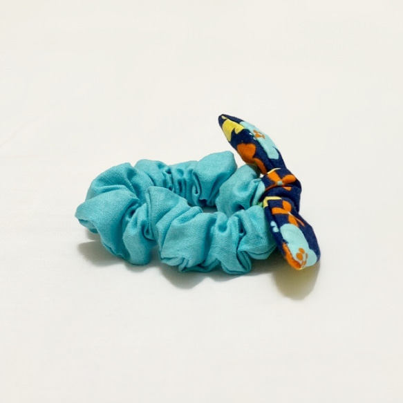 リボンシュシュ♡ブルー花柄&水色 4枚目の画像