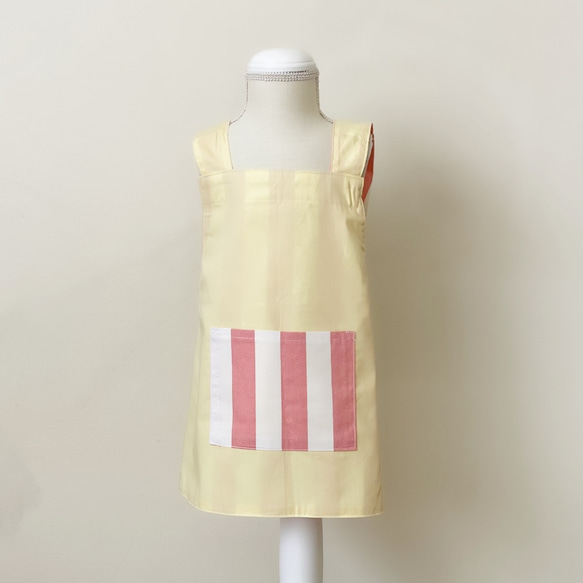 兒童 ♡ 雙面圍裙 90-100 碼粉色條紋和黃色 第2張的照片