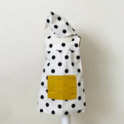 Kids♡リバーシブルエプロン90〜100サイズ 白ドット&からし色（三角巾