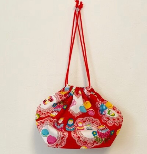 入園グッズ2点セット☆弁当袋&コップ袋☆マトリョーシカ　赤 4枚目の画像