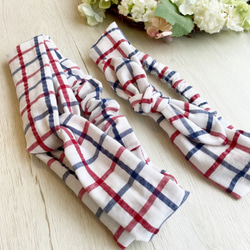 親子髮帶套裝“限量2個夏季福袋”格紋紅+藏青 第2張的照片