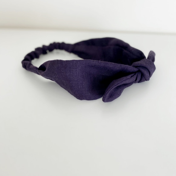 [定制] 兒童♡帶緞帶的髮帶亞麻深紫色 第4張的照片