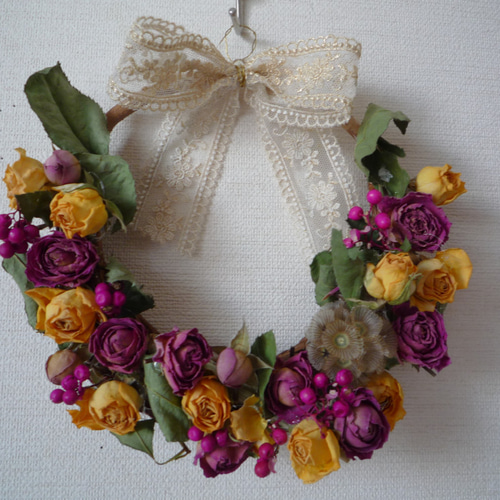 ドライフラワー　リース　　ドライフラワーリース 薔薇のドライフラワーリース 16cm 乾燥花 Alice 的作品 3662720