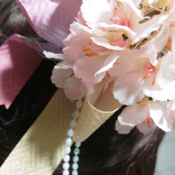 桜かんざし　銀ラメフェザー　ダイヤピック　和リボン　成人式　結婚式 4枚目の画像