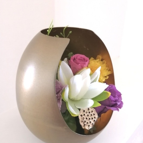 ♕* 大きな蓮の 大きめ仏花 ♤* ペットお供えにも♪ 造花   花器付き ♧* ♕* 大きな蓮の 大きめ仏花 ♤* ペットお供えにも♪ 造花 花器