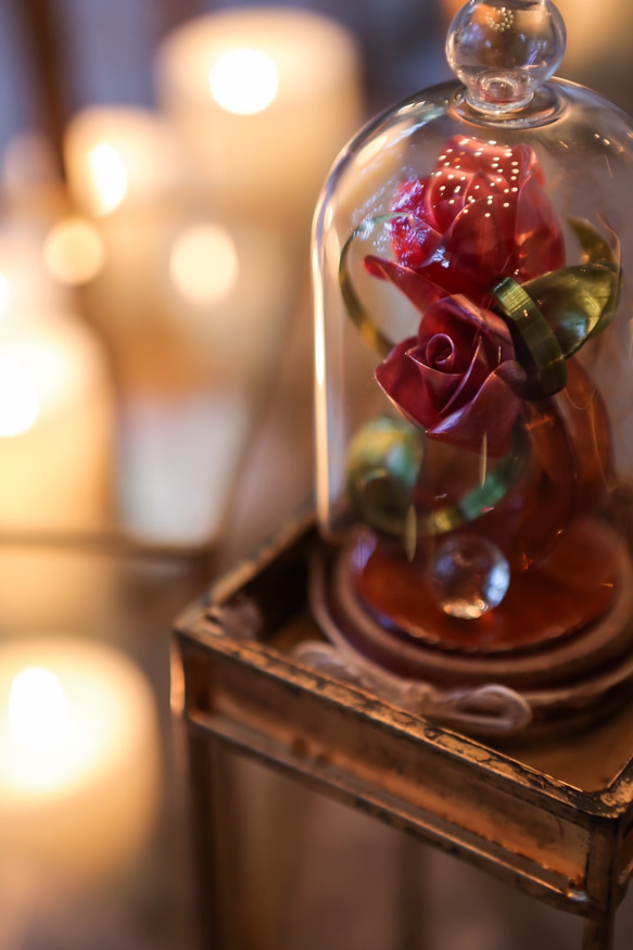 【受注製作】〜ガラスのドームと飴細工のバラ〜各種お祝い•バレンタイン･誕生日･母の日[ﾌﾙｵｰﾀﾞｰお色味もご相談下さい 1枚目の画像